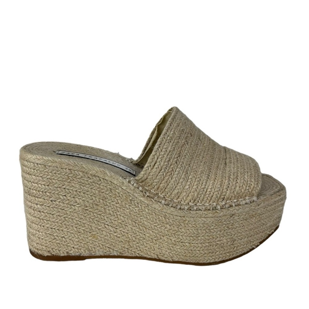 Zara jute woven platform espadrilles slides size 10